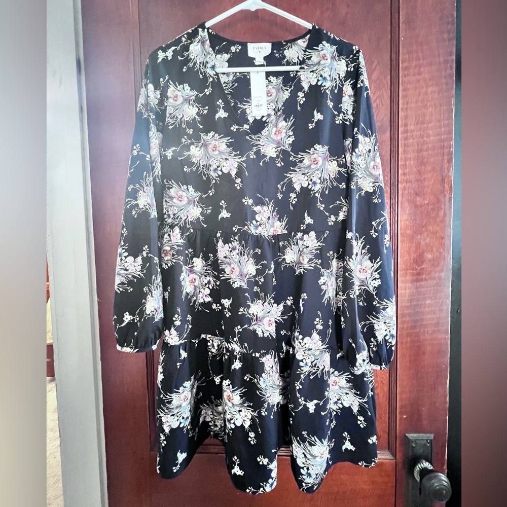 Navy floral ruffle dress